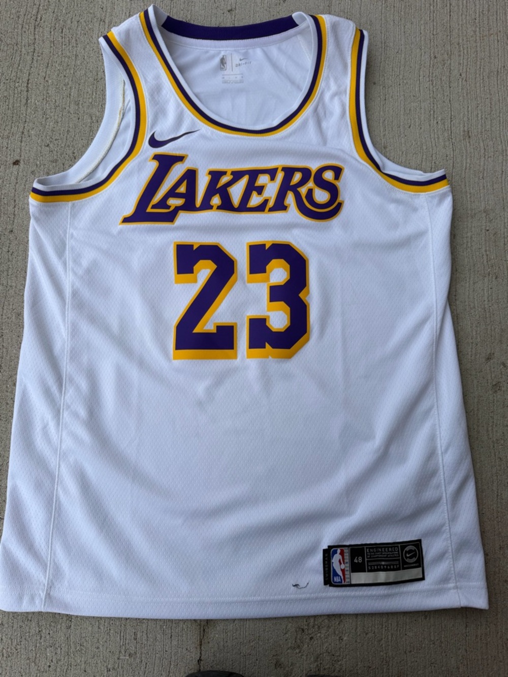 Nike White Lakers 23 Purple & Gold Basketball Jersey